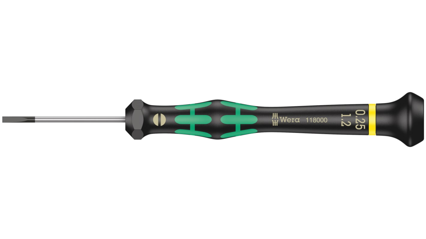 Wera Slotted Precision Screwdriver, 1.2 x 0.25 mm Tip, 40 mm Blade, 137 mm Overall