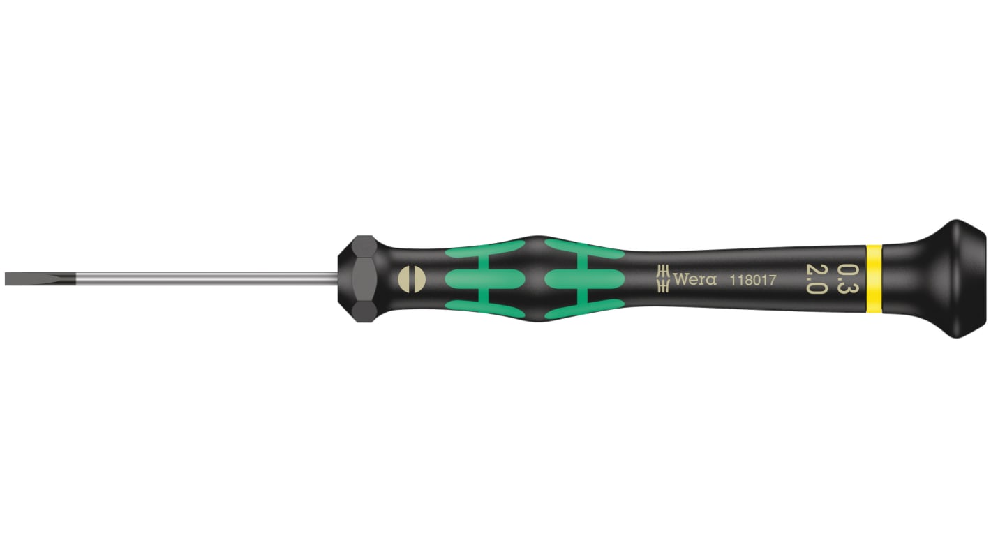 Wera Slotted Precision Screwdriver, 2 x 0.3 mm Tip, 50 mm Blade, 147 mm Overall