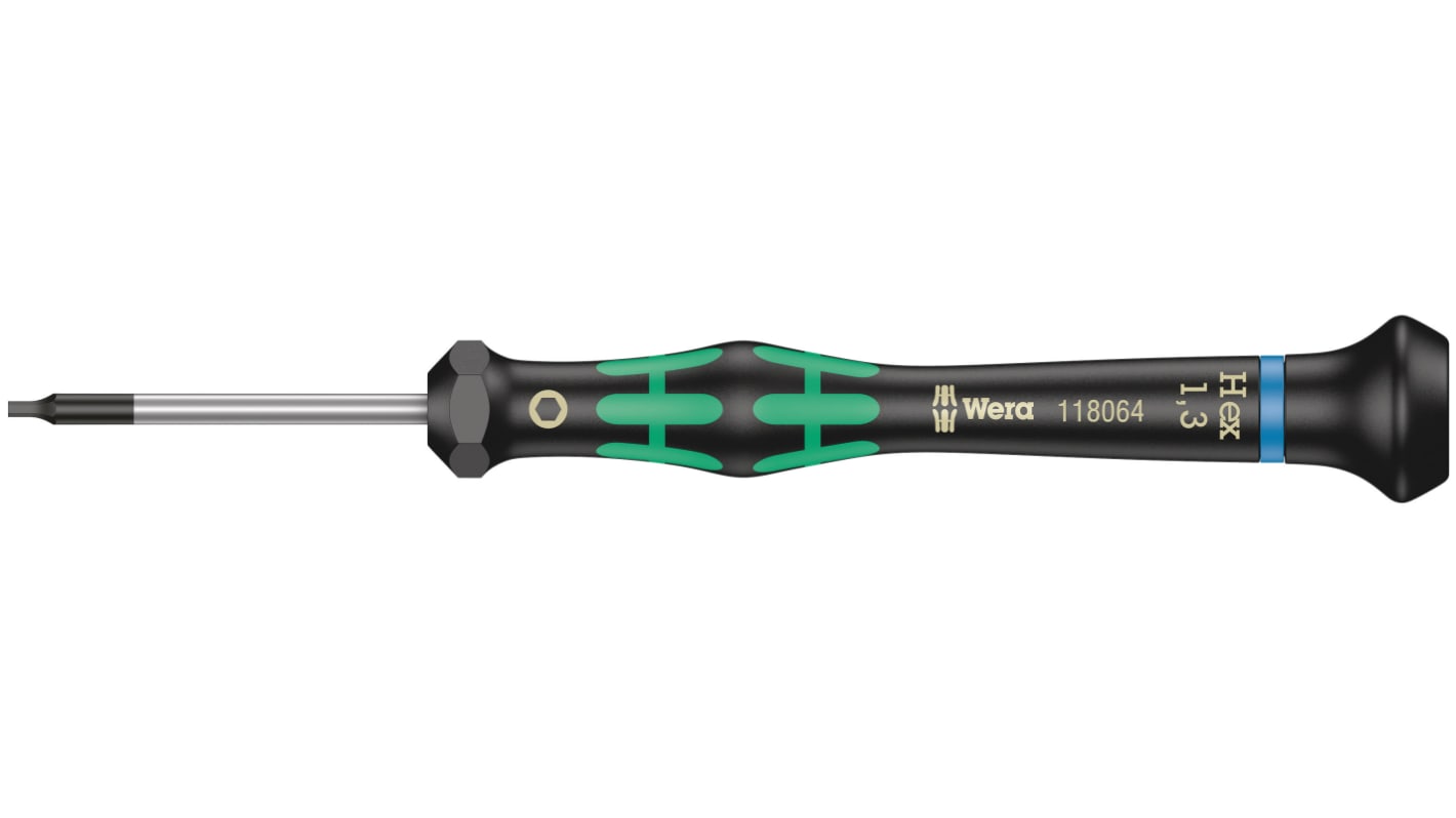 Wera Hexagon Precision Screwdriver, 0.05 in Tip, 40 mm Blade, 137 mm Overall