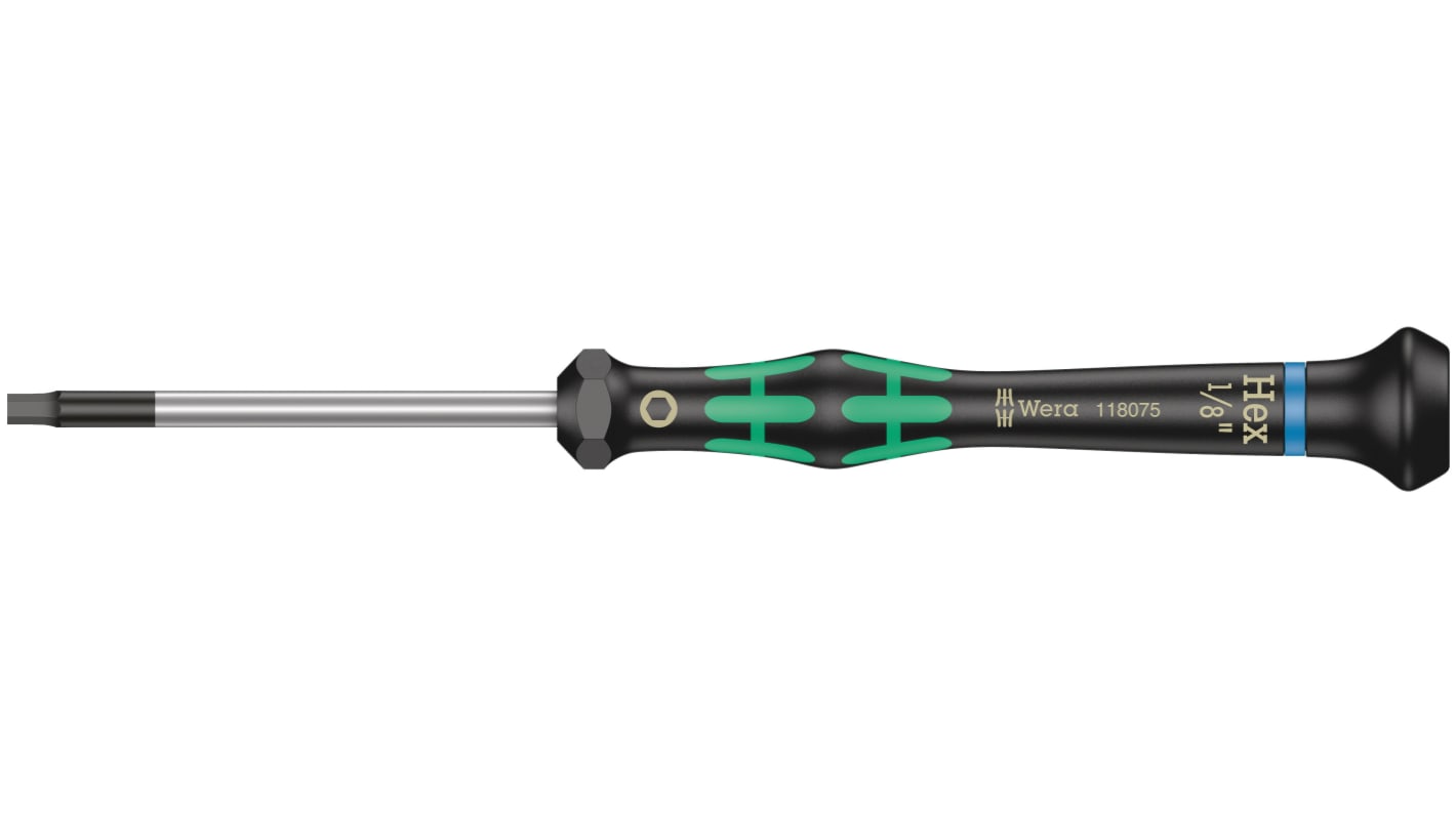 Wera Ball End Hexagon Precision Screwdriver, 1/8 in Tip, 60 mm Blade, 157 mm Overall