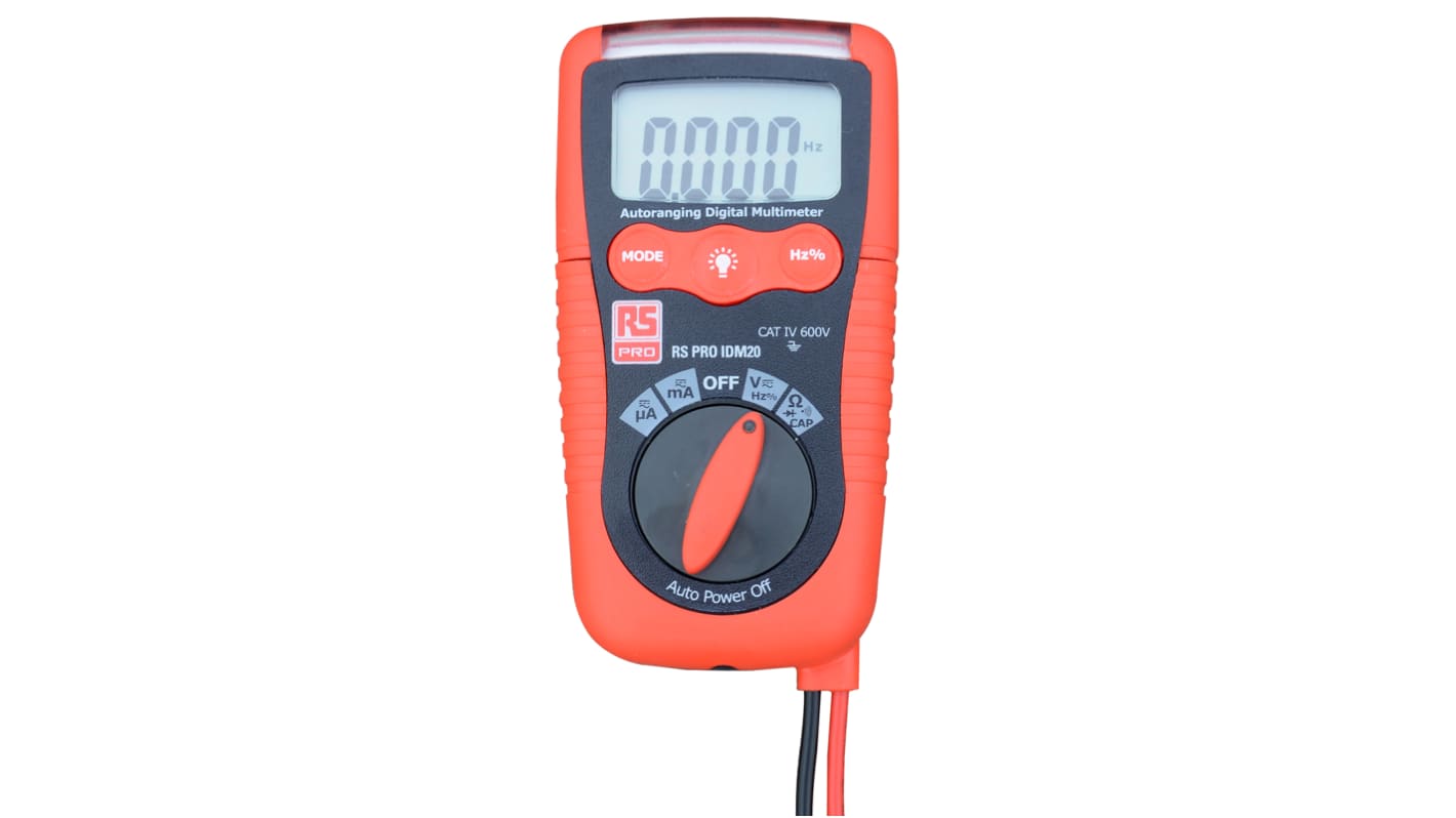 RS PRO IDM20 Hand LCD Digital-Multimeter, CAT III 600V ac / 200mA ac, 40MΩ, DKD/DAkkS-kalibriert