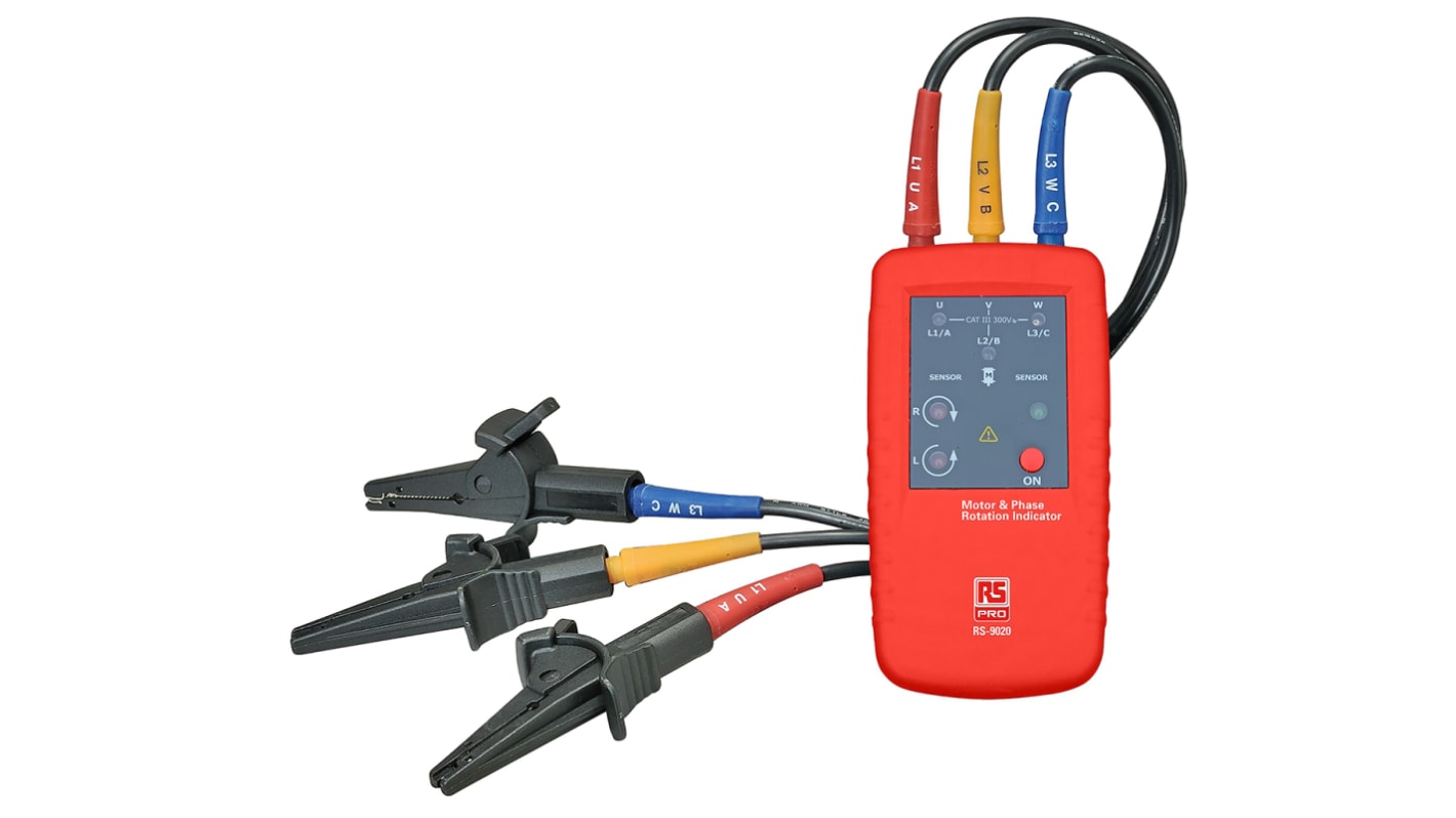 RS PRO RS9020 Drehfeldrichtungsanzeiger mit Krokodilklemme, 600V CAT III, ISO-kalibriert