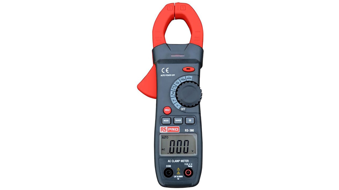 Pinza amperometrica c.a.-c.c. RS PRO RS380, Max 400A ca, Max 600V cc, Cert. ISO