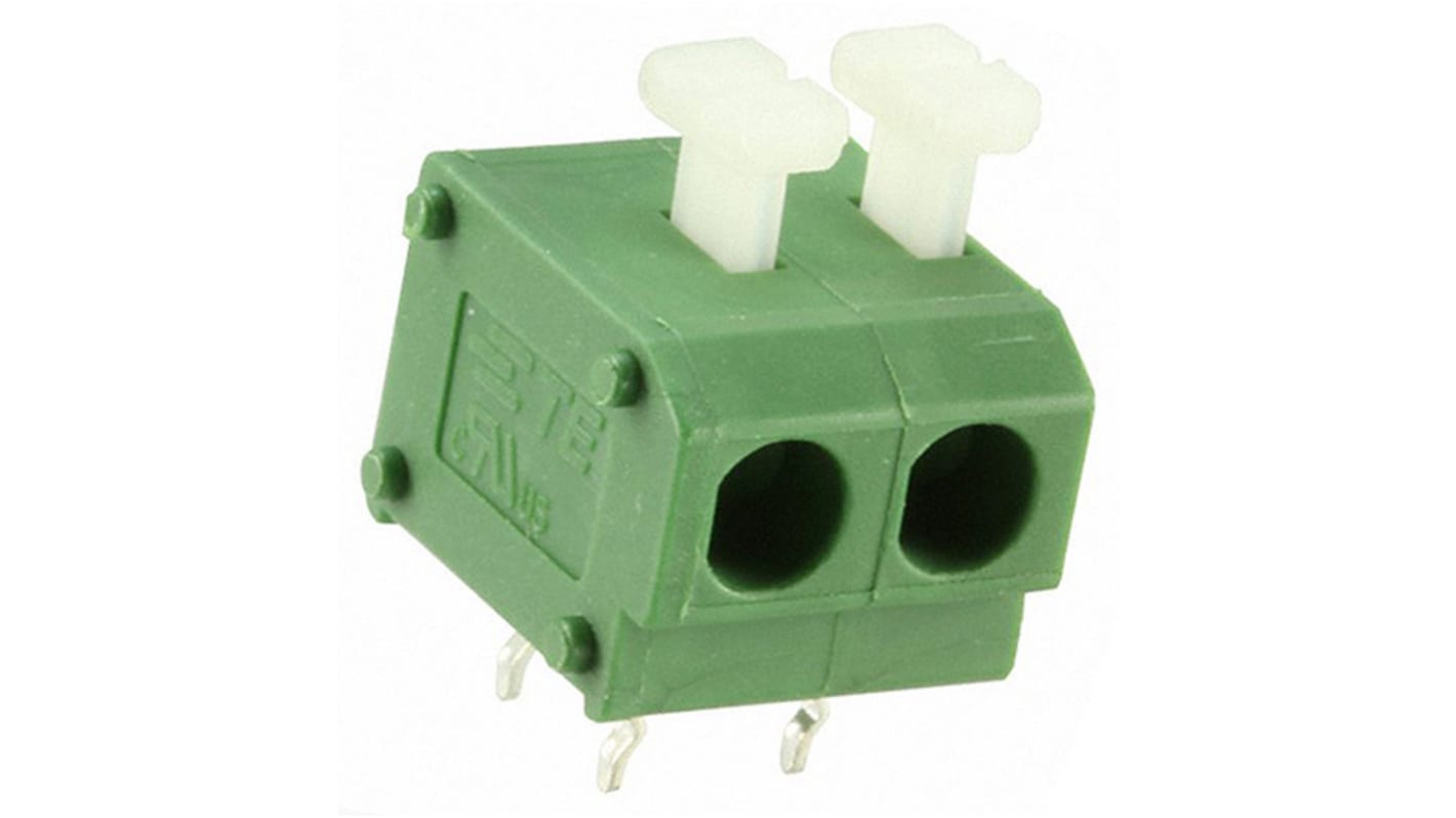 TE Connectivity PCB Terminal Strip, 2-Contact, 5mm Pitch, Through Hole Mount, 1-Row, Solder Termination