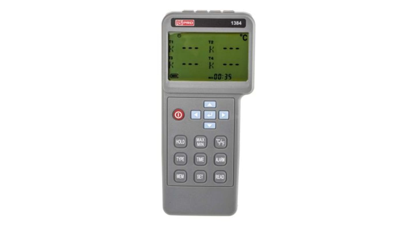 RS PRO 4-Kanal Temperatur Datenlogger, 0°C → +50°C, Sensor B, C, E, J, K, L, N, R, S, T, U, DKD/DAkkS-kalibriert