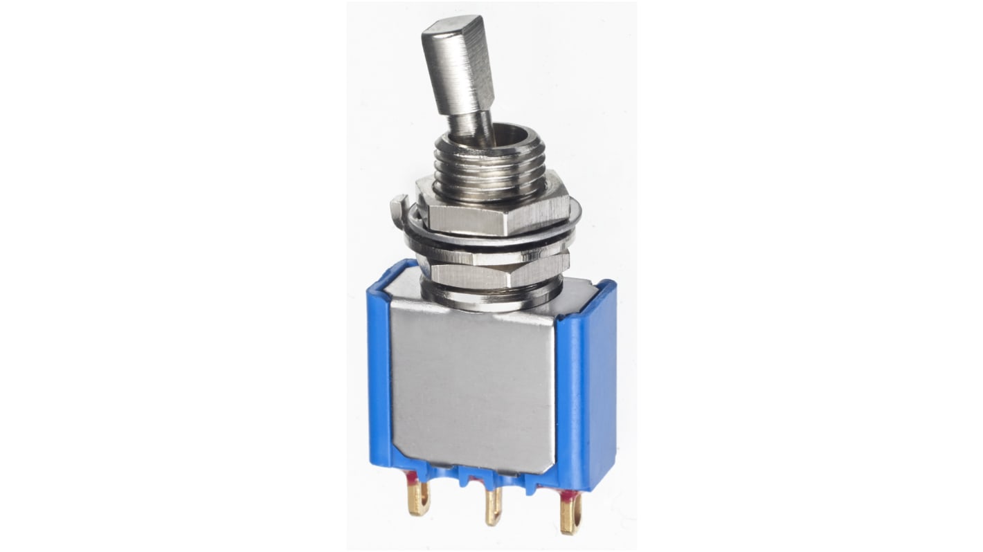 APEM Toggle Switch, Panel Mount, Latching, SPDT, Solder Terminal, 20V ac/dc