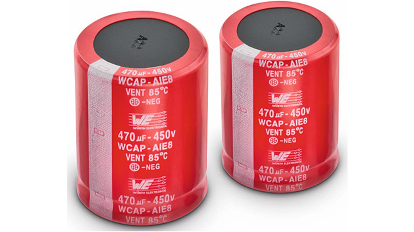 Wurth Elektronik 180μF Aluminium Electrolytic Capacitor 450V dc, Snap-In - 861221485014