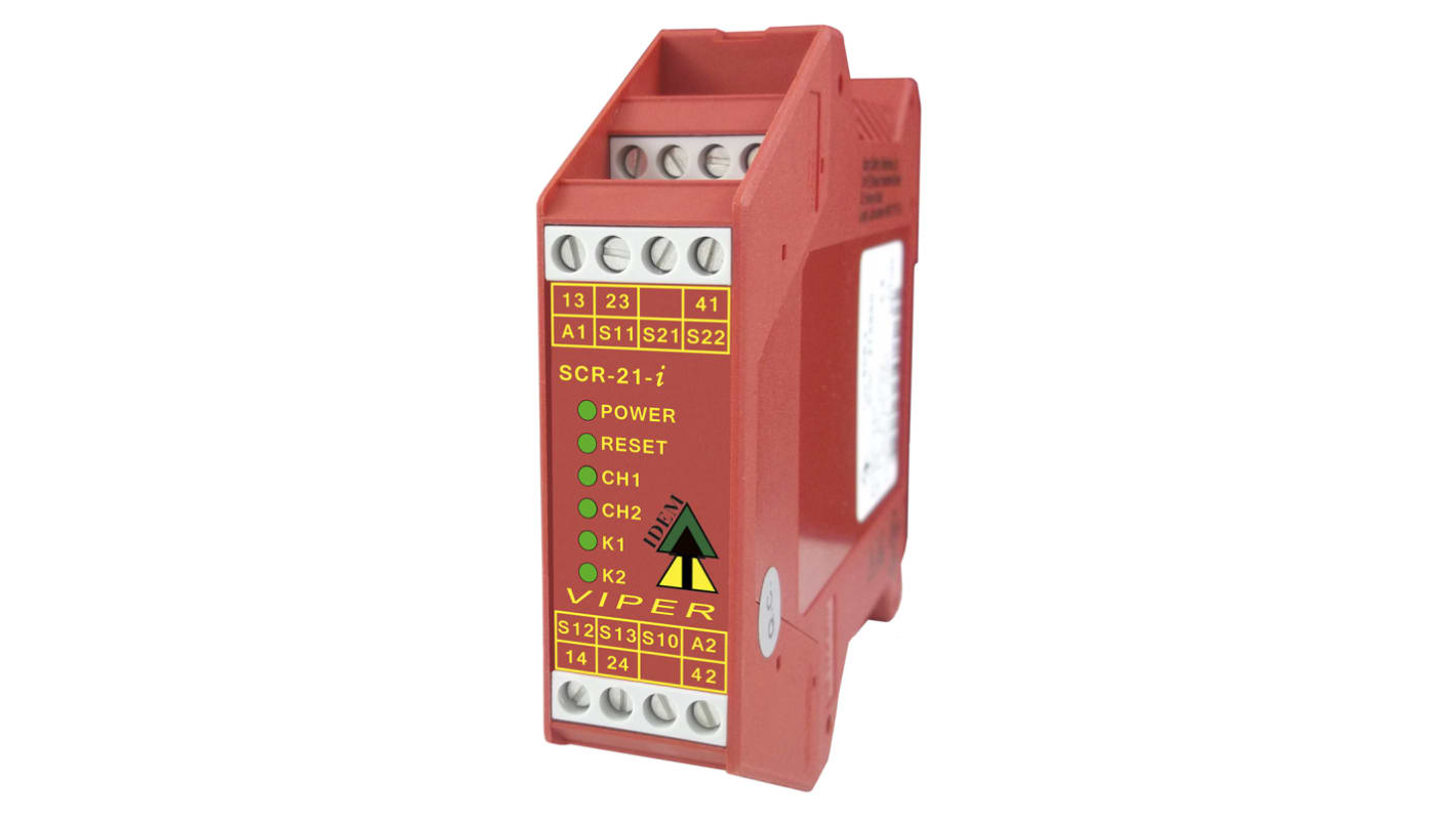 IDEM Viper SCR-21-i Pluggable Terminals Emergency Stop Safety Relay, 24V ac/dc, Single Channel, 3 Safety Contacts