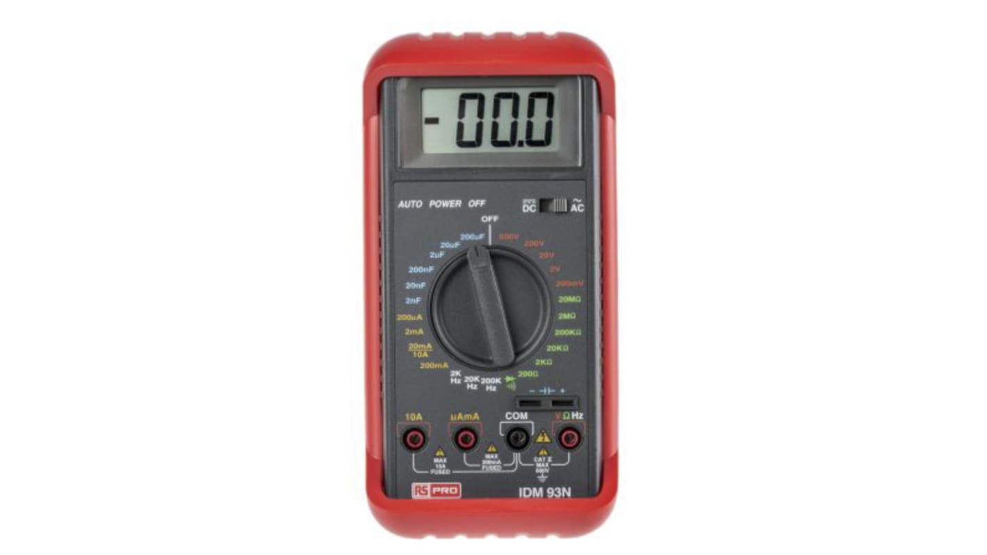 RS PRO IDM93M Hand LCD Digital-Multimeter, CAT II 600V ac / 10A ac, 20MΩ, DKD/DAkkS-kalibriert