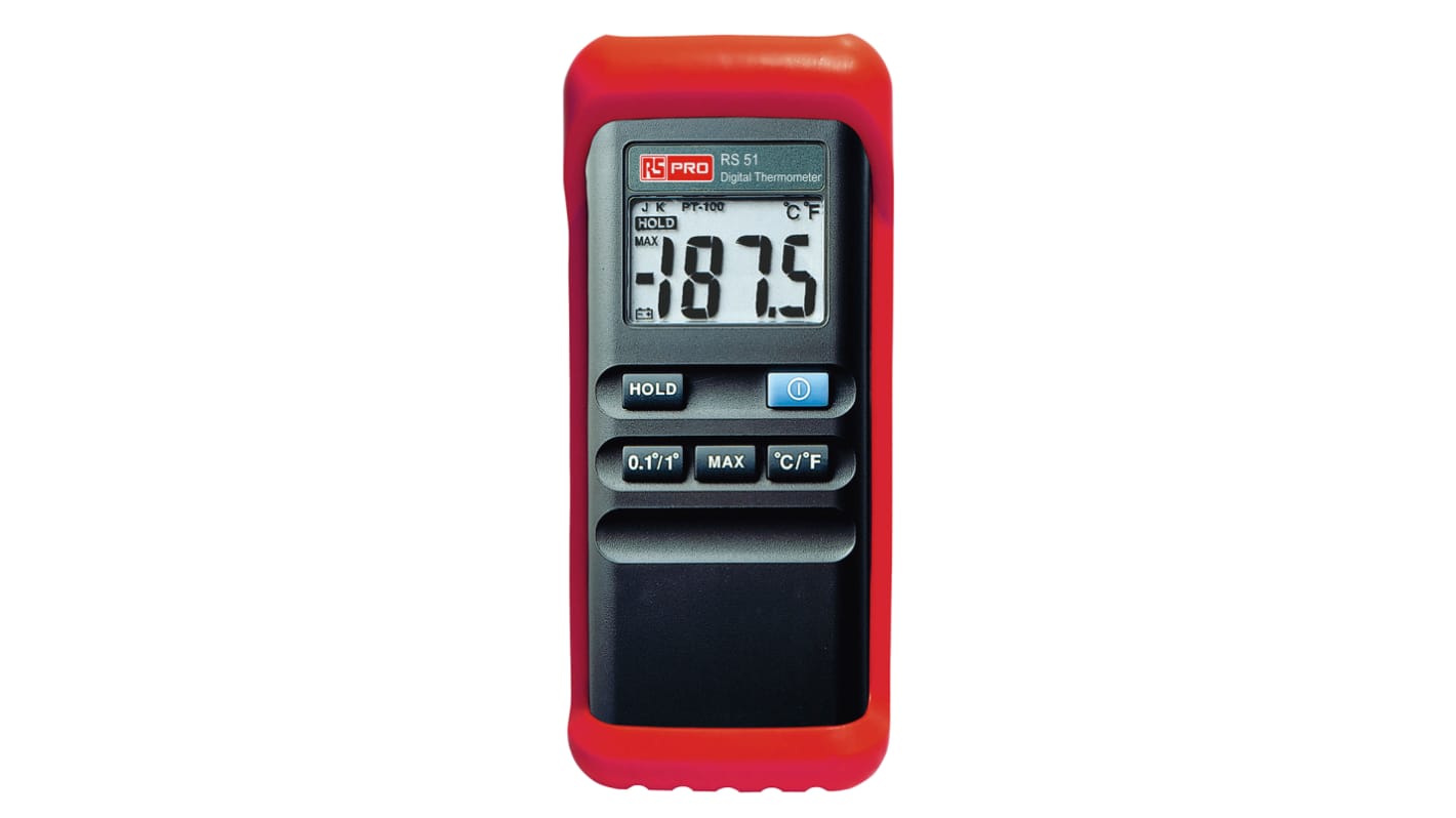Termometr cyfrowy K liczba wejść 1 +1300 °C, +1999 °F Ręczny rozdzielczość 0,1°C, 0,2°F, skala: °F/°C RS PRO