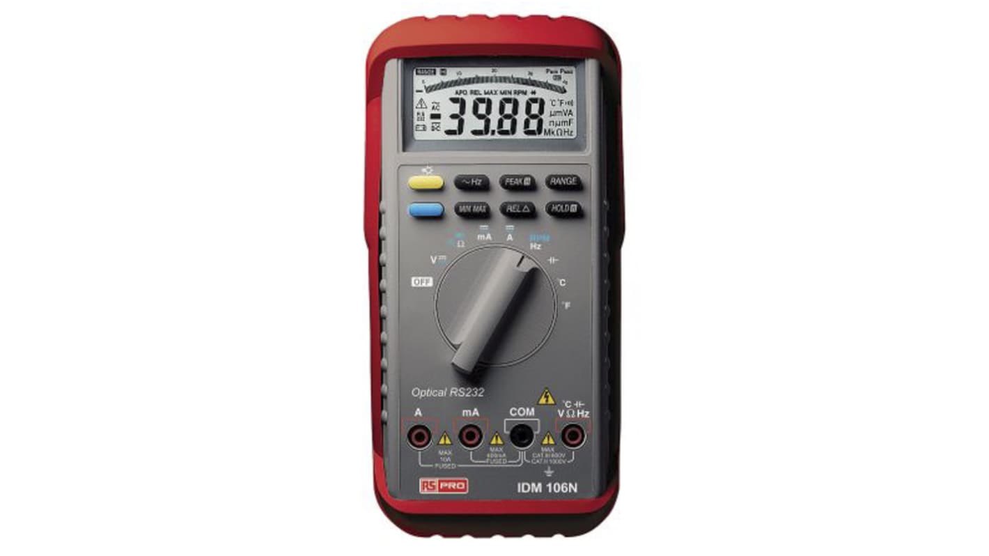 RS PRO IDM106N Handheld Digital Multimeter, True RMS, 10A ac Max, 10A dc Max, 1000V ac Max - RS Calibrated