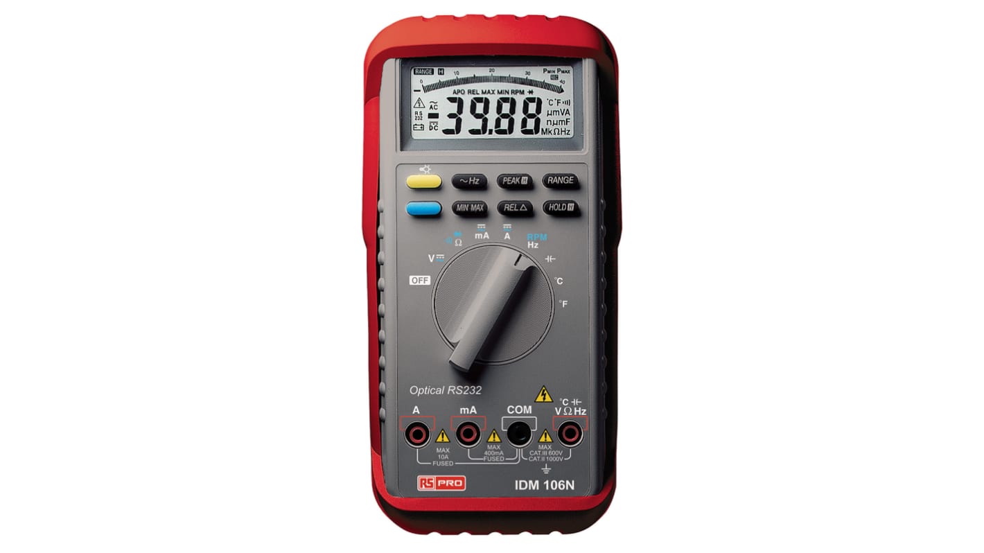 RS PRO IDM106N Hand LCD Digital-Multimeter, CAT II, CAT III 1000V ac / 10A ac, 40MΩ, ISO-kalibriert