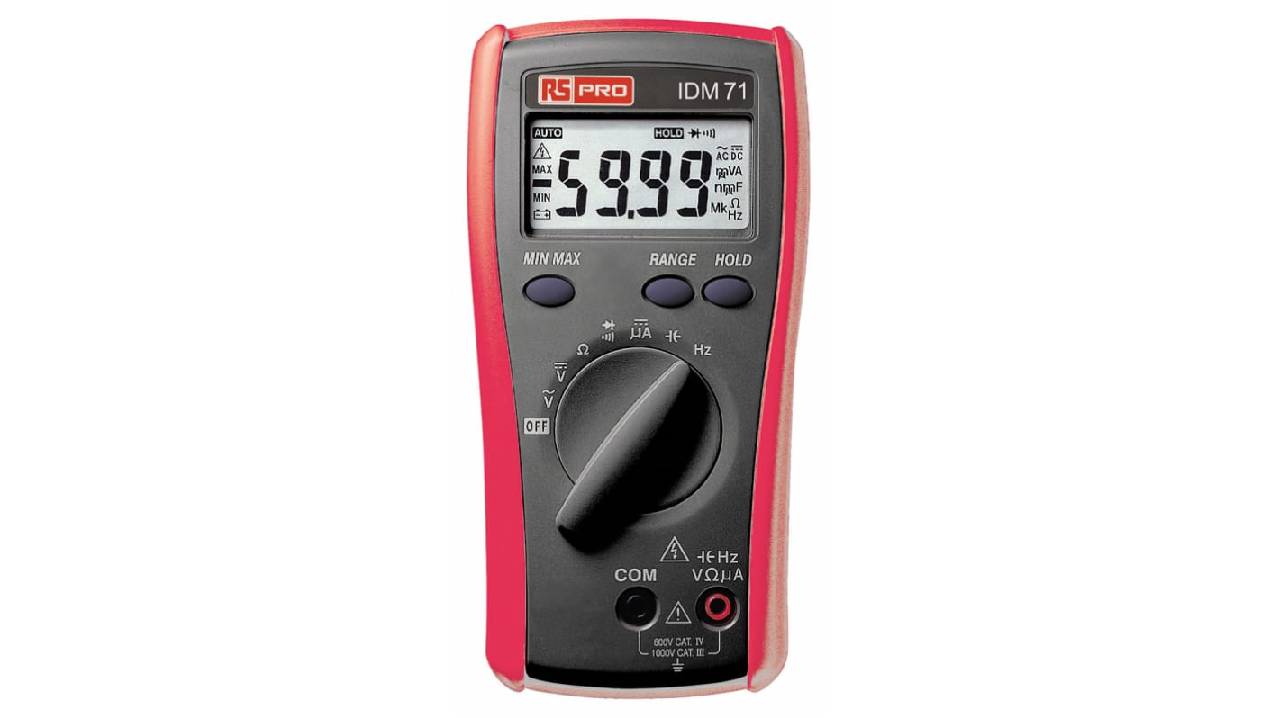 RS PRO IDM71 Hand LCD Digital-Multimeter, CAT III, CAT IV 750V ac / 6mA ac, 60MΩ, ISO-kalibriert