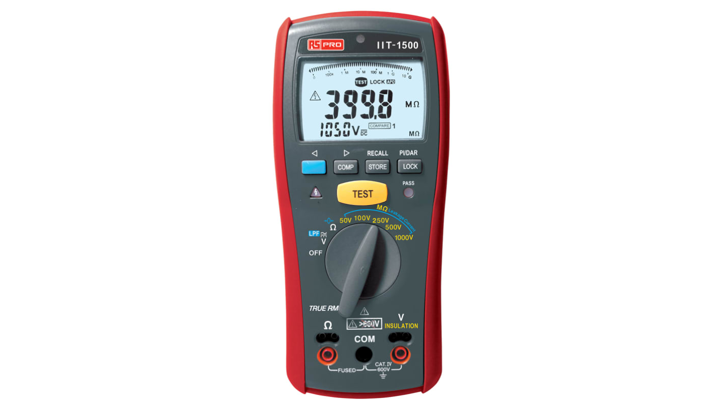 RS PRO IIT1500 Isolationsprüfgerät, 1000V / 20GΩ Isolations-Multimeter, ISO-kalibriert