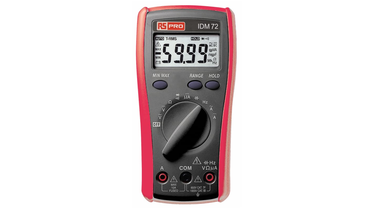 RS PRO IDM72 Hand LCD Digital-Multimeter, CAT III, CAT IV 750V ac / 10A ac, 60MΩ, DKD/DAkkS-kalibriert