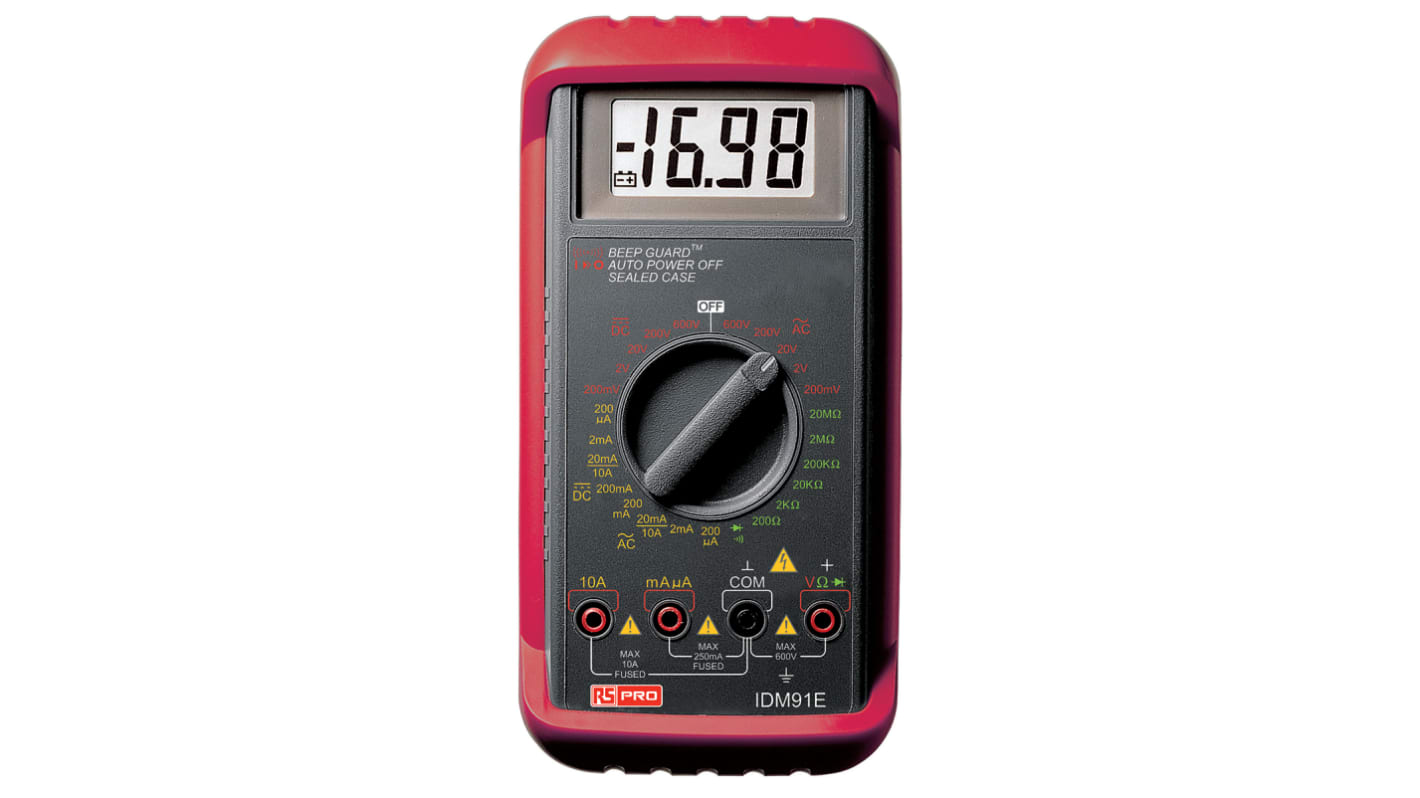 Multimetro digitale Portatile RS PRO IDM91E, 600V ca, 10A ca, CAT III, Cert. LAT
