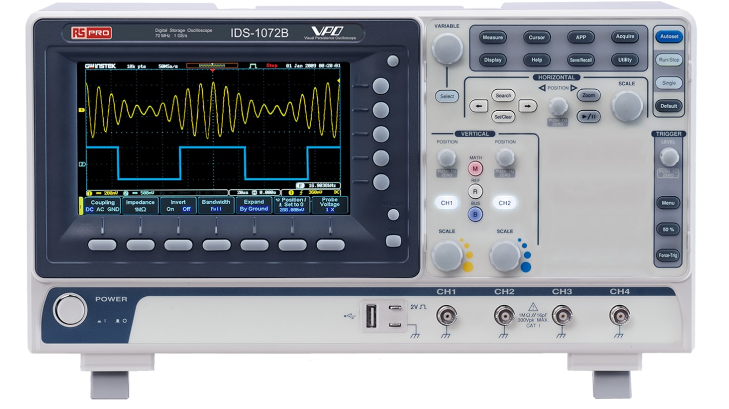 RS PRO IDS1072B Digital Bench Oscilloscope, 2 Analogue Channels, 70MHz