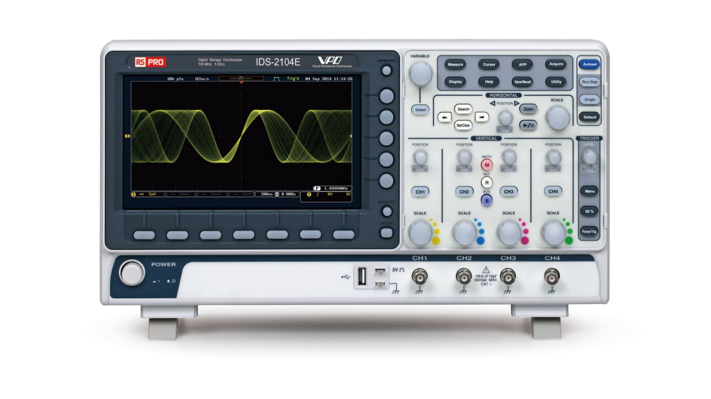 RS PRO IDS2104A, 100MHz Bench Oscilloscope, 4 Analogue Channels