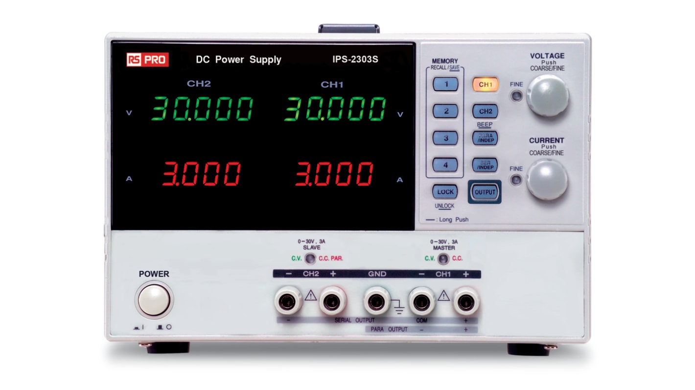 Fuente de alimentación RS PRO, 2 salidas, 0 → 30V, 3A, 180W