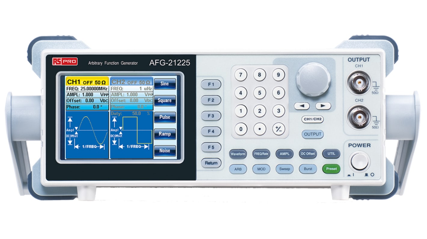 RS PRO Funktionsgenerator & Zähler, Wobbler 1μHz → 25MHz  Digitalfrequenz, FM-moduliert, DKD/DAkkS-kalibriert