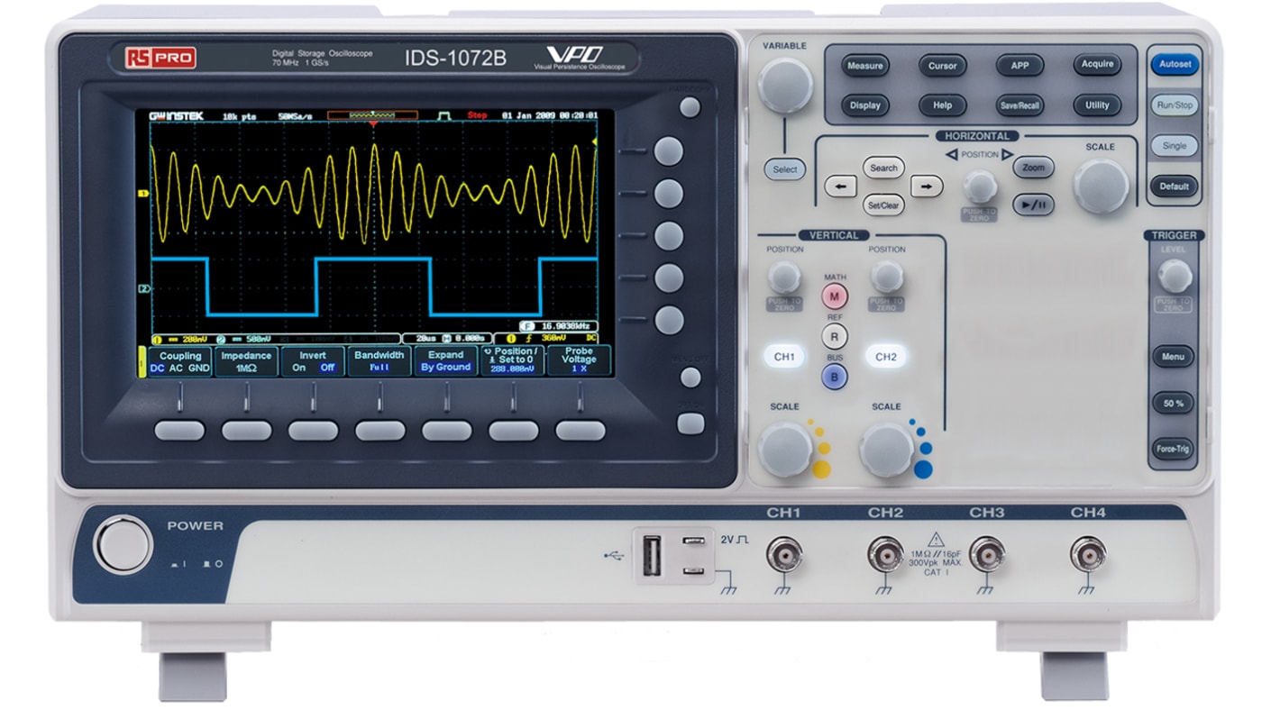 RS PRO IDS1072B Digital Bench Oscilloscope, 2 Analogue Channels, 70MHz - UKAS Calibrated