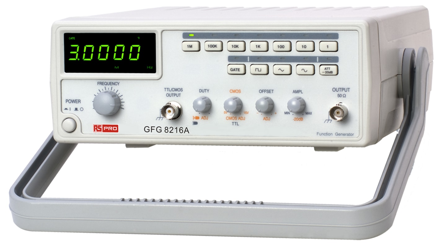 Generator funkcyjny RS PRO częst. sinus: 3MHz tłumienie: -20dB amplituda:  >10V Pk-Pk, z kalibracją ISO