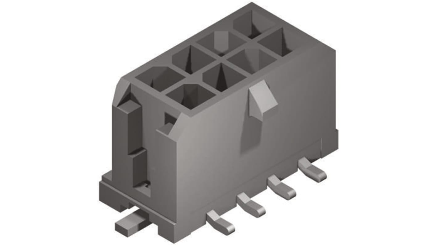 Molex 8p双排排针 直向线对板连接器, 3.0mm间距, 5.0A, 250.0 V, SMT安装, Micro-Fit 3.0系列