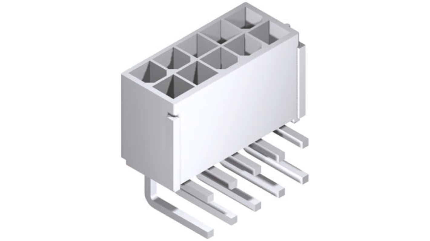 Molex Mini-Fit Jr. Series Right Angle Through Hole PCB Header, 6 Contact(s), 4.2mm Pitch, 2 Row(s), Shrouded