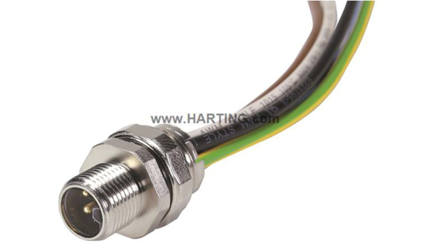 Conector circular HARTING macho serie M12 de 4 vías macho, Montaje en Panel, IP65, IP67