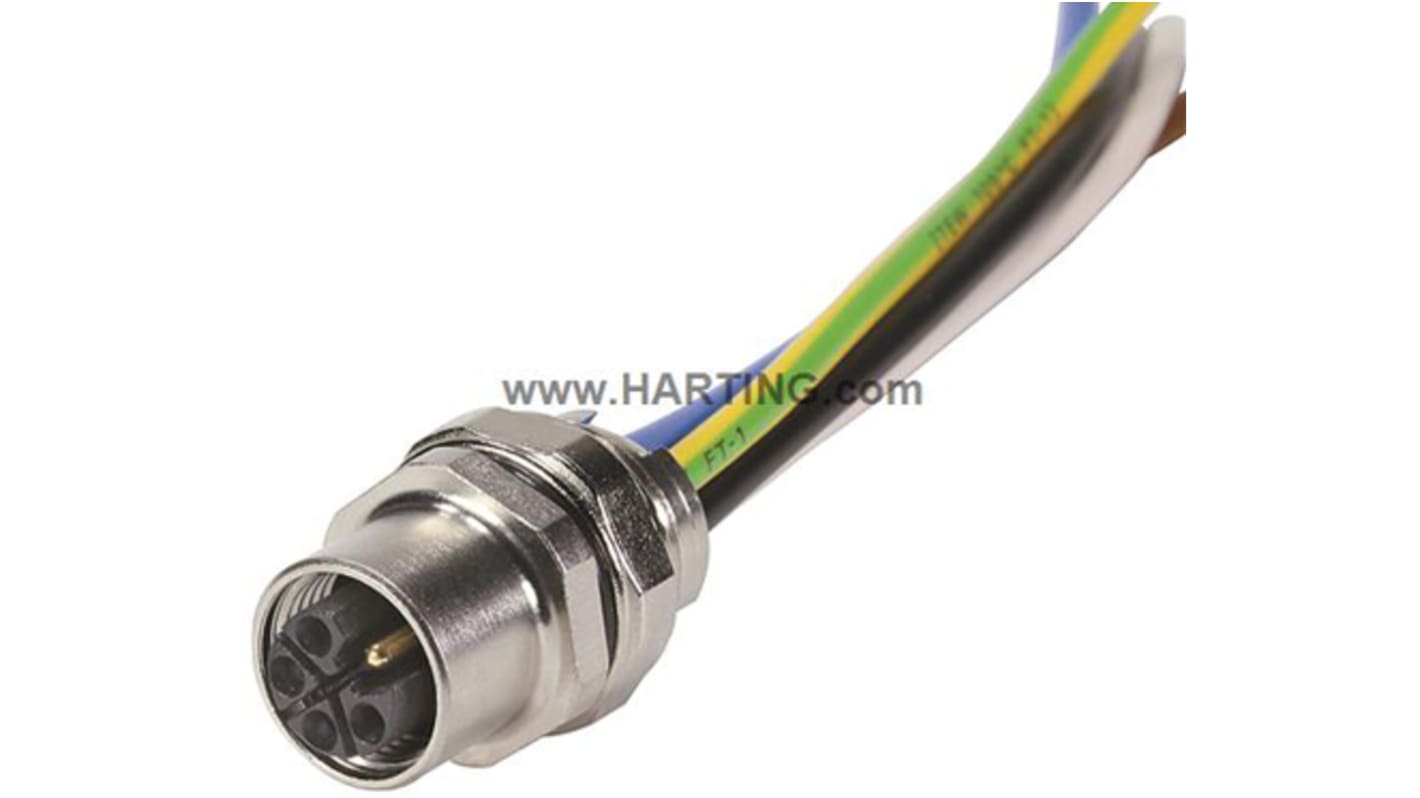 HARTING M12 Rundsteckverbinder Buchse 4-polig / 12.0A, Tafelmontage, Lötanschluss IP65, IP67