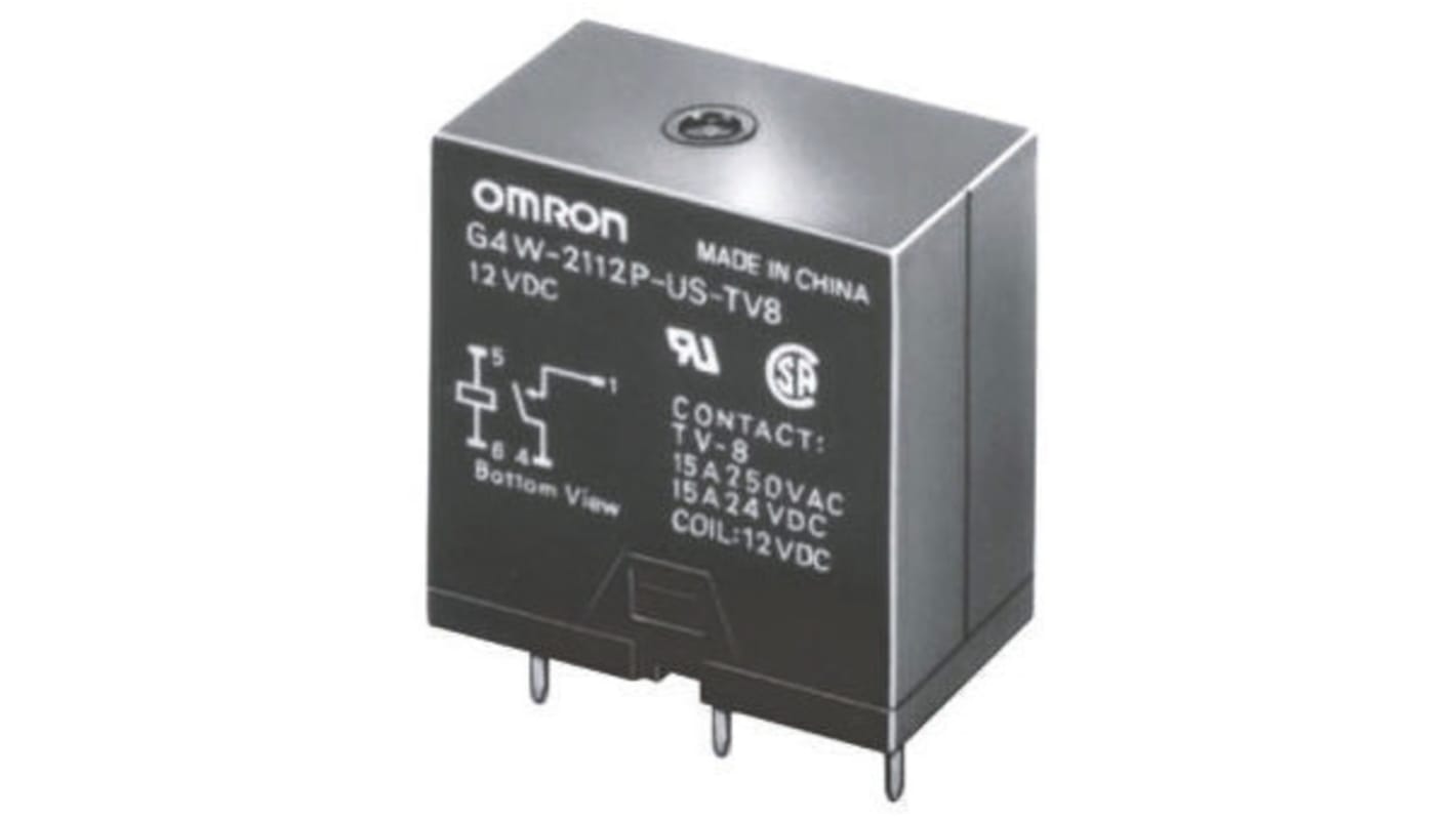 Omron 功率继电器, 24V 直流线圈, 15A切换, DPST, 2极, PCB安装, 银合金触点, G4W系列