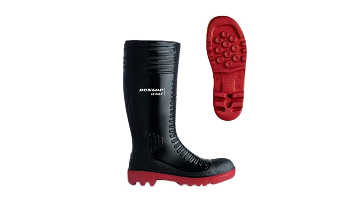 Dunlop 防滑防静电安全靴, 不锈钢包头, 男款, 黑色，红色, 欧码41, Acifort系列
