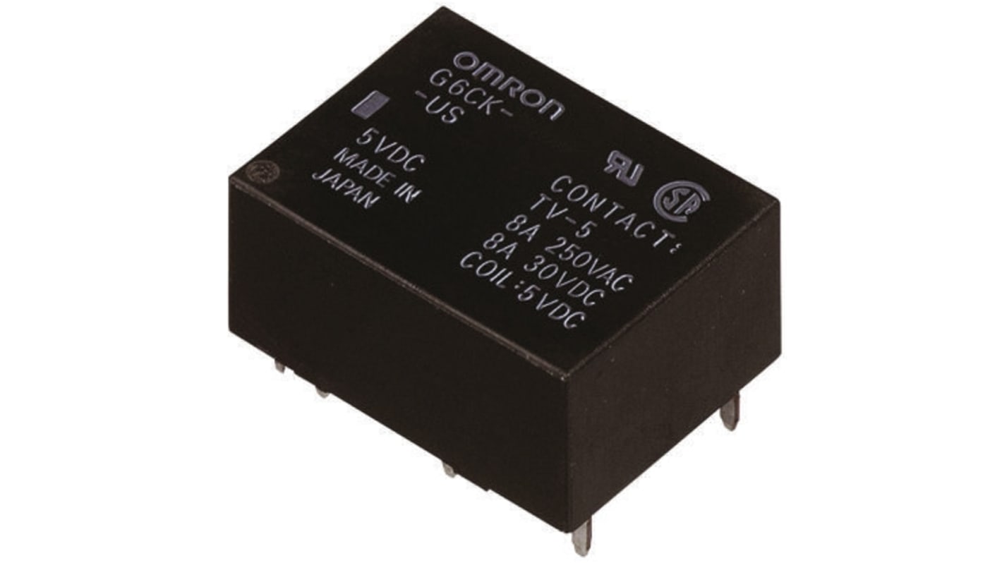 Omron PCB Mount Latching Power Relay, 5V dc Coil, 10A Switching Current, SPST