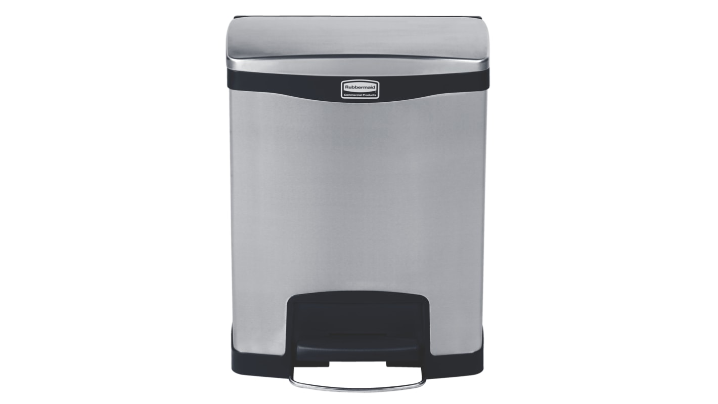 Rubbermaid Commercial Products 铬黄色不锈钢垃圾桶, 30L, 472.5mm深, 踏板式盖
