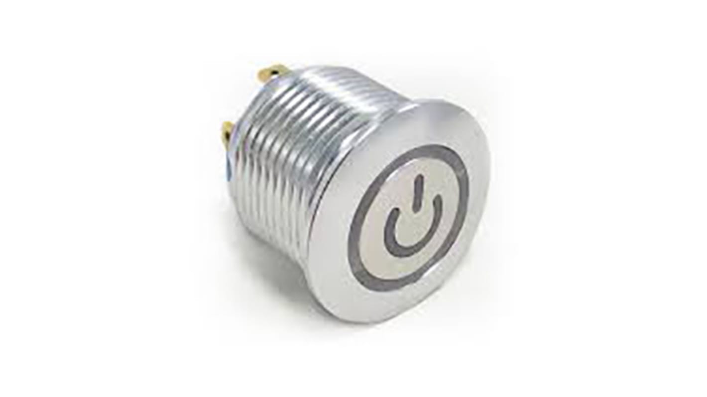 TE Connectivity Illuminated Push Button Switch, Latching, Panel Mount, 19.2mm Cutout, SPST, Blue LED, 250V ac, IP67