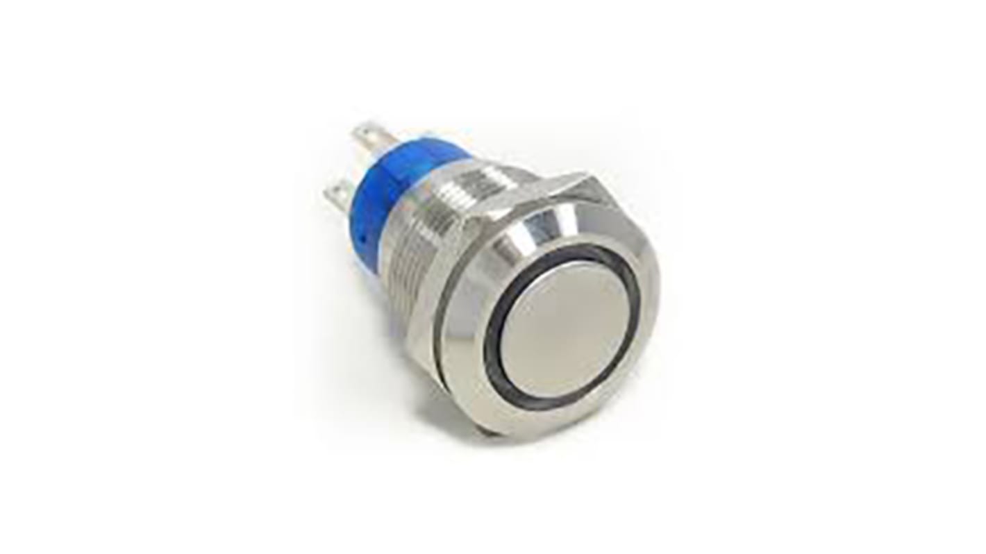 TE Connectivity Illuminated Push Button Switch, Latching, Panel Mount, 19.2mm Cutout, DPDT, Blue LED, 250V ac, IP67
