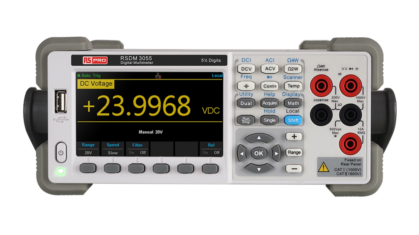 RS PRO RSDM3055A Bench Digital Multimeter, True RMS, 10A ac Max, 10A dc Max, 750V ac Max