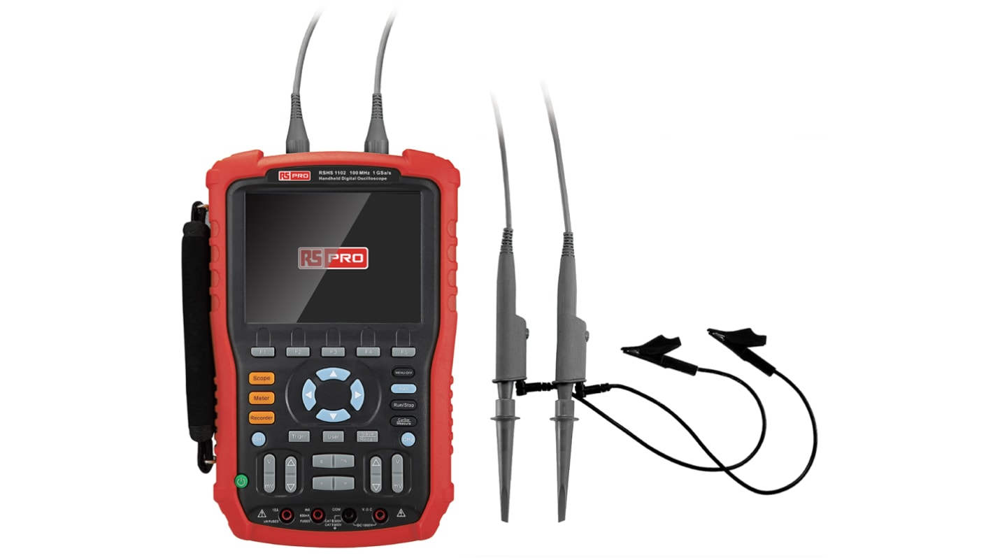 RS PRO RSHS1102 Digital Handheld Oscilloscope, 2 Analogue Channels, 100MHz - UKAS Calibrated