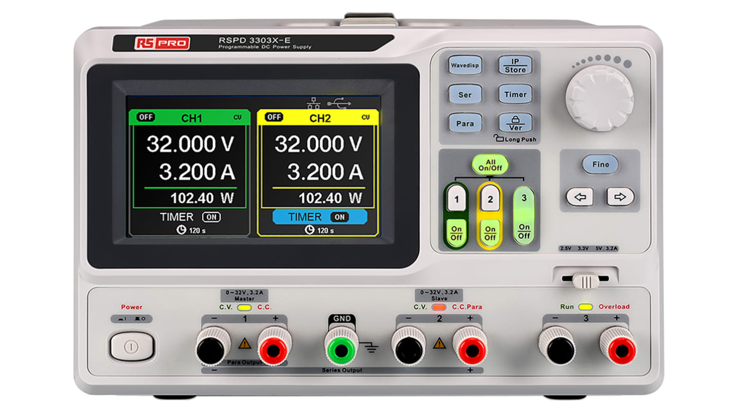 RS PRO Digital Bench Power Supply, 2 x 0 → 32V, 3.2A, 3-Output, 220W - UKAS Calibrated