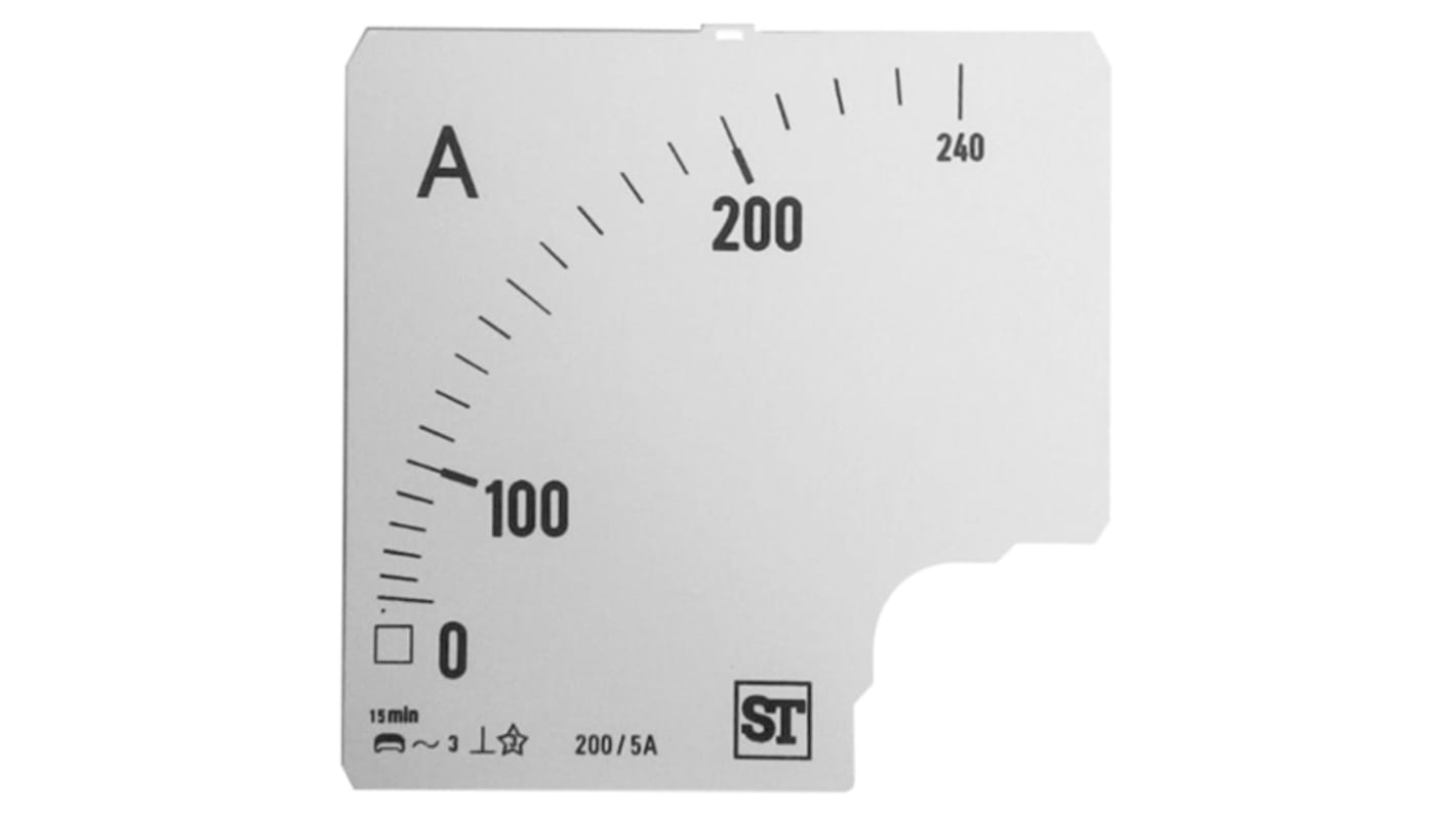 Sifam Tinsley Analogue Ammeter Scale, 240A, for use with 96 x 96 Analogue Panel Ammeter