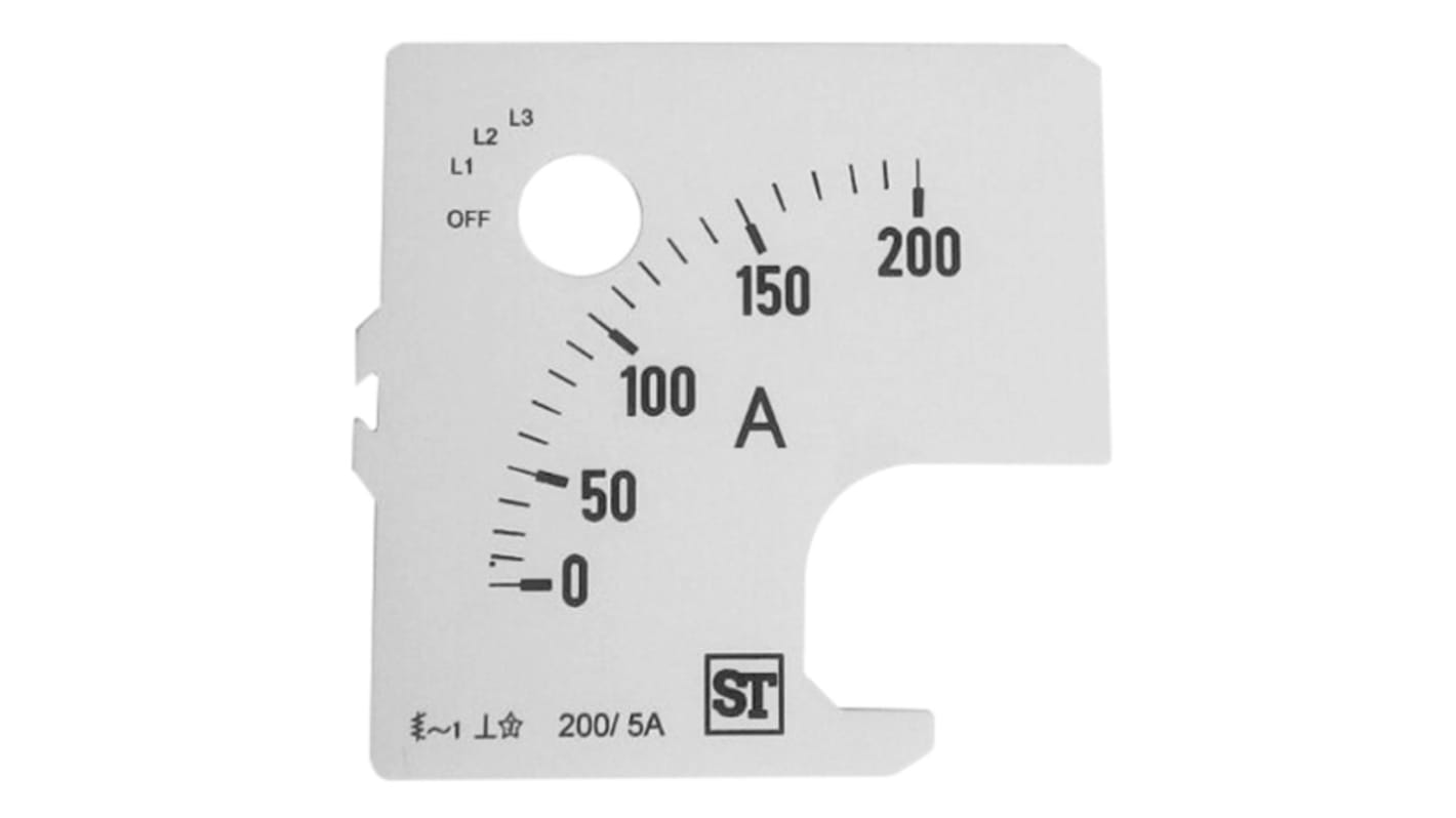 Sifam Tinsley Analogue Ammeter Scale, 200A, for use with 72 x 72 Analogue Panel Ammeter