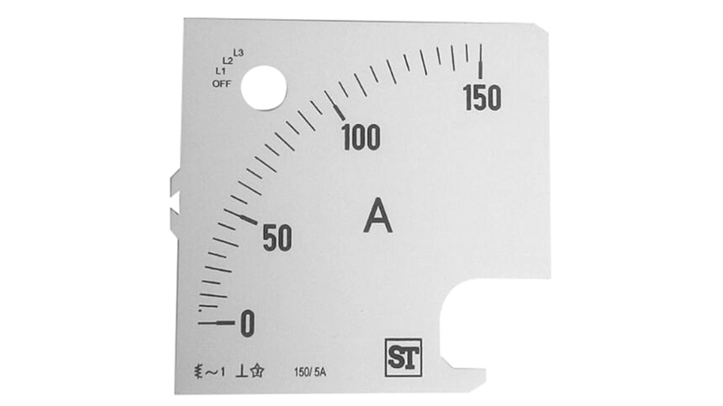 Sifam Tinsley Analogue Ammeter Scale, 150A, for use with 96 x 96 Analogue Panel Ammeter