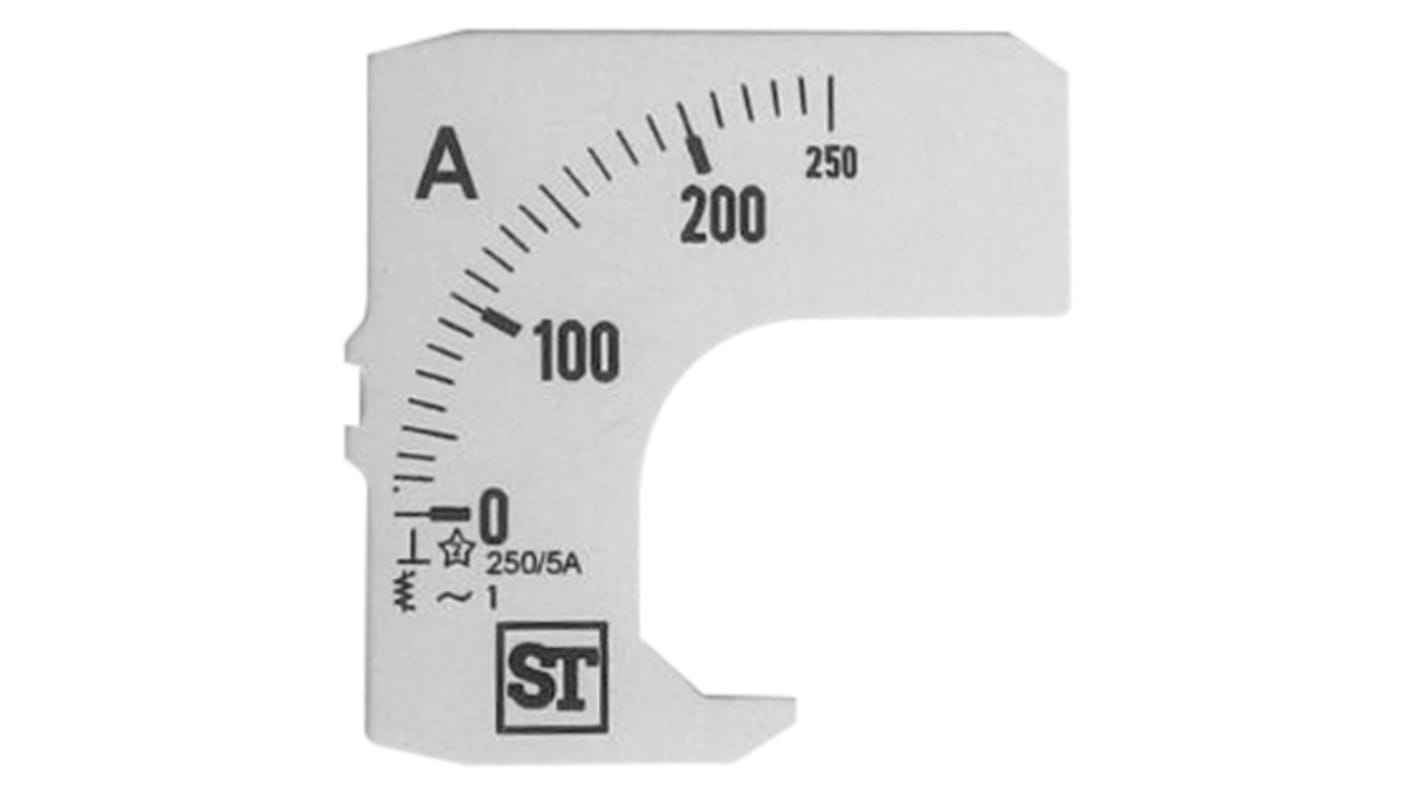 Podziałka analogowego amperomierza, 250A, do użytku z: Panelowy amperomierz analogowy 48 x 48