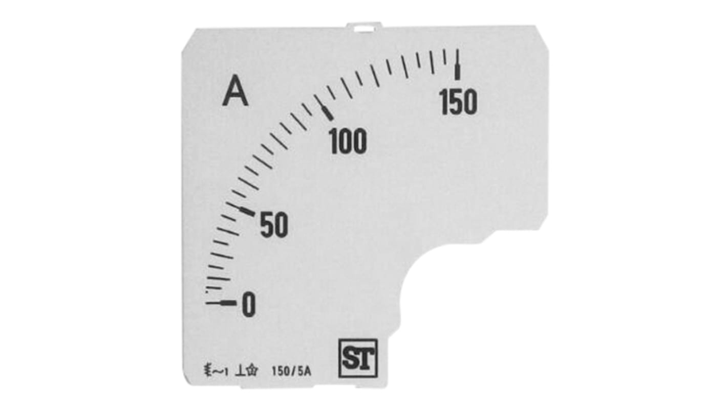 Sifam Tinsley Analogue Ammeter Scale, 150A, for use with 72 x 72 Analogue Panel Ammeter