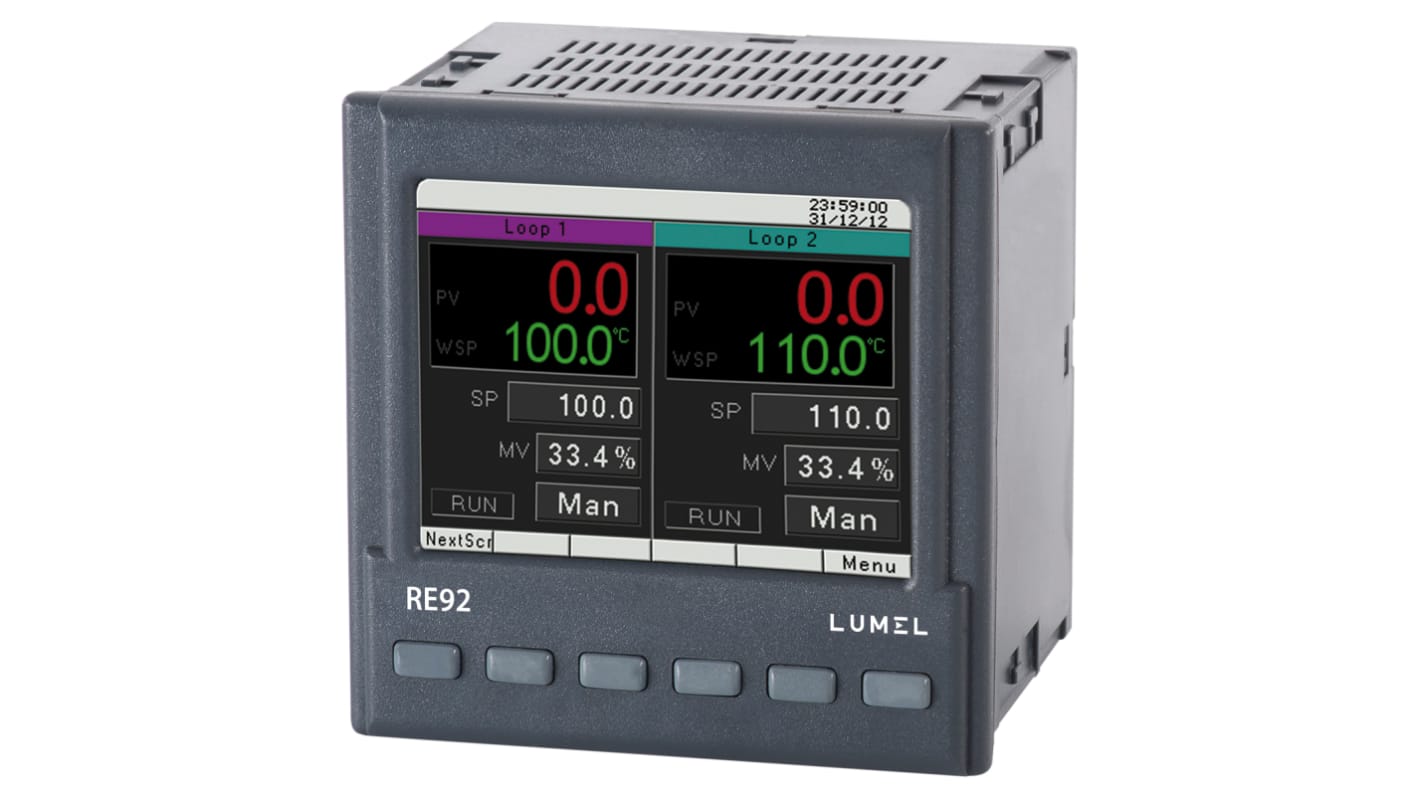 Controlador de temperatura PID Lumel serie RE92, 96 x 96mm, 85 → 253 V ac/dc Termopar B, termopar E, termopar J,