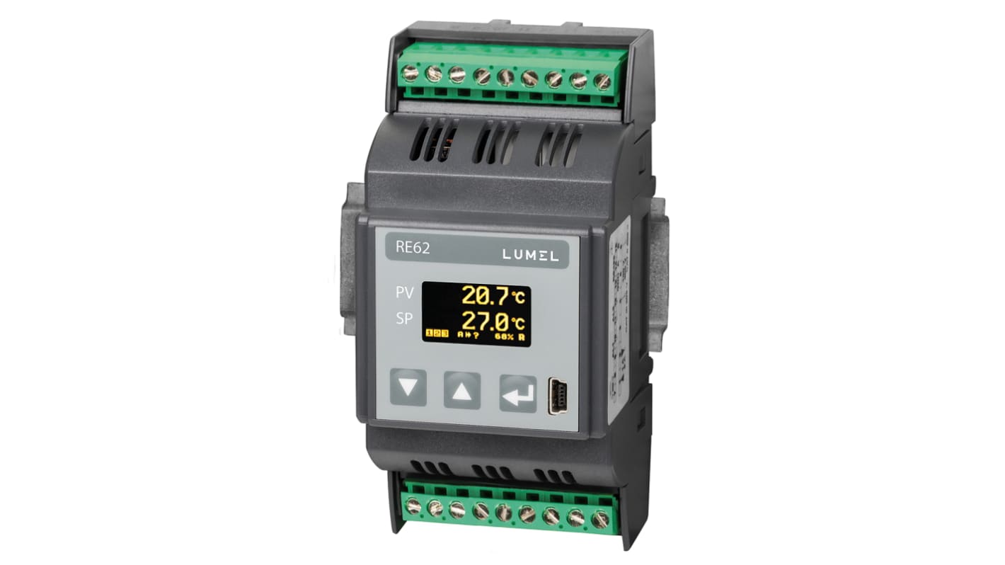 Lumel RE62 DIN Rail PID Temperature Controller, 53 x 100mm 3 Input, 1 Output Current, 20 → 60 V dc Supply Voltage