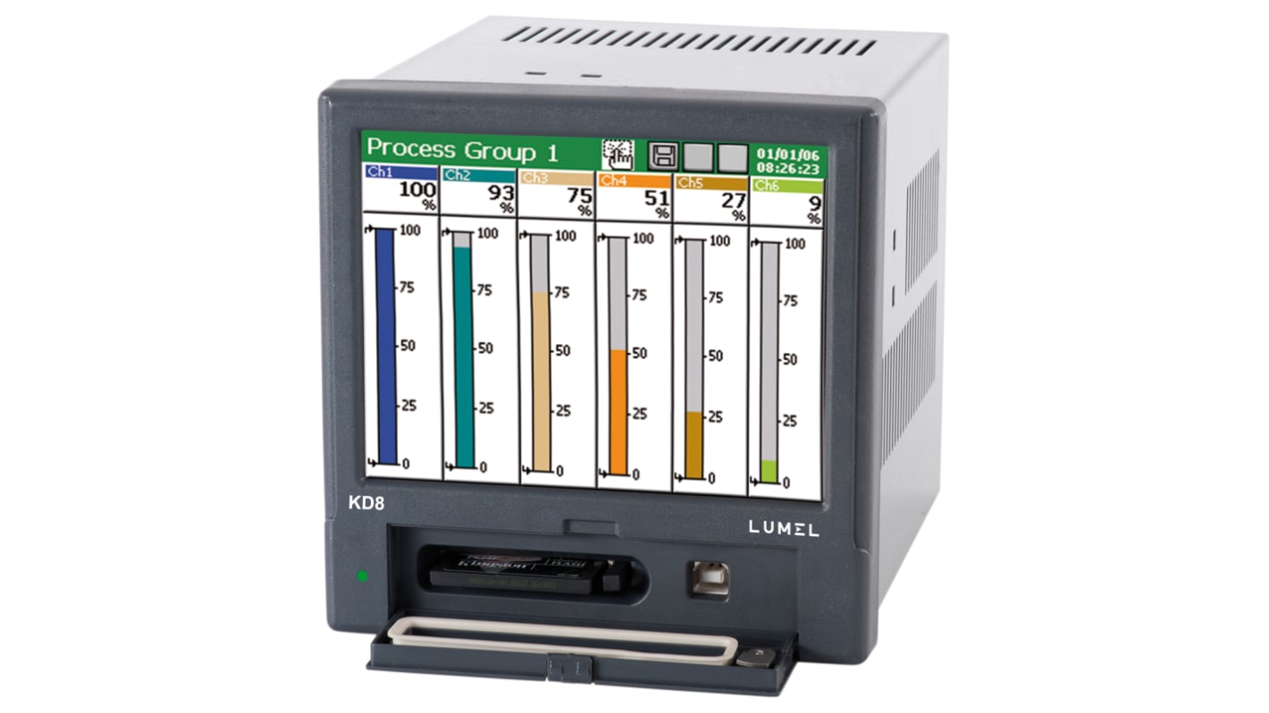 Registrador de tiempos de operaciones Lumel KD8 1012008, 4 entradas, KD8, Videográfico, Corriente, humedad,