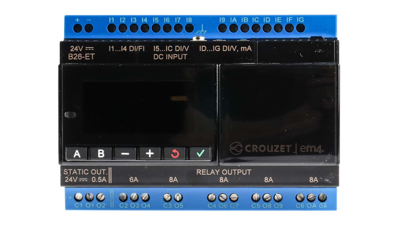 Controlador lógico Crouzet em4, 12 (digitales/analógicas), 4 (digitales) entradas tipo Analógico, digital, 2 (PWM), 8