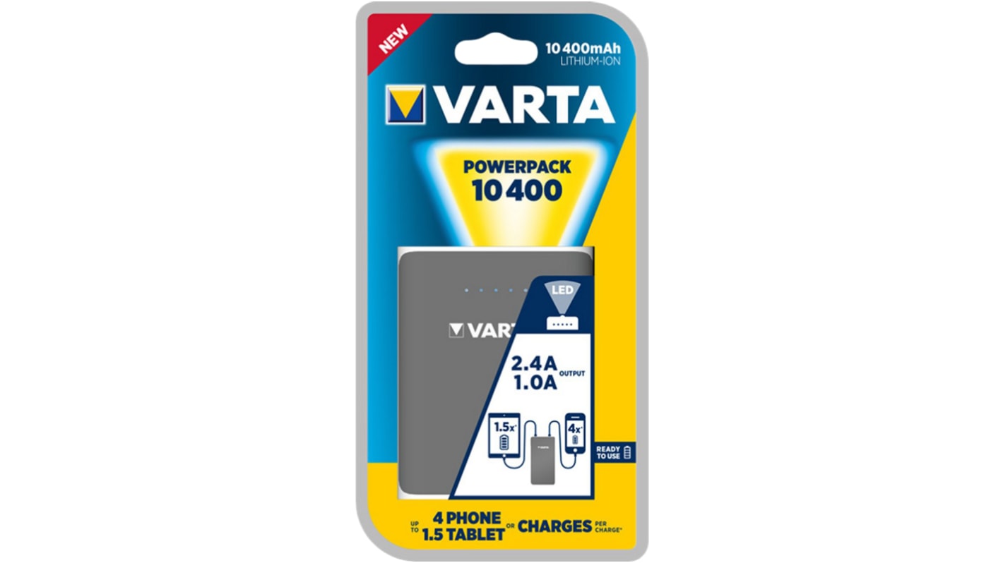 Varta Powerbank 2600mAh, mit Mini USB, USB Ausgang, 5V / 2.4A