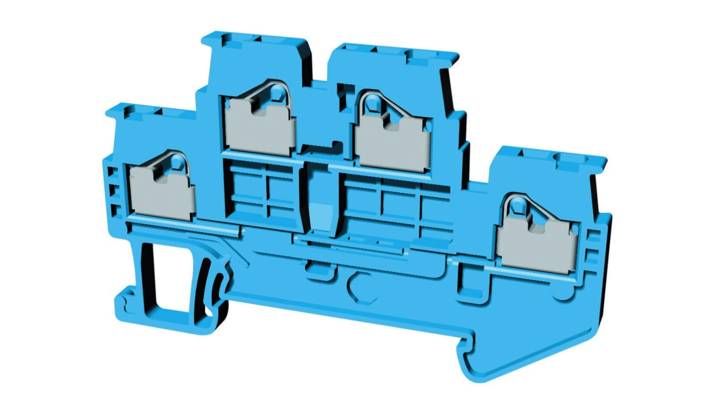 Omron XW5T Series Blue Non-Fused DIN Rail Terminal, 1.5mm², Double-Level, Push In Termination